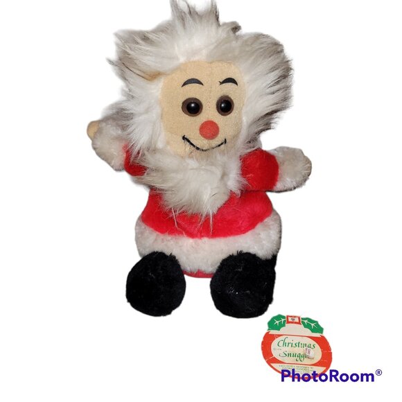 Christmas Snuggles Stuffed Santa Bean Bag Toy Decor Vintage Marble Eyes Korea - Picture 1 of 13